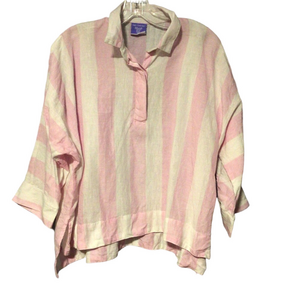 Pine Cone Hill Linen Pink Striped Boxy Top Size S/M